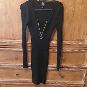 Derek Heart Black Long Sleeve Dress with Gold Zipper